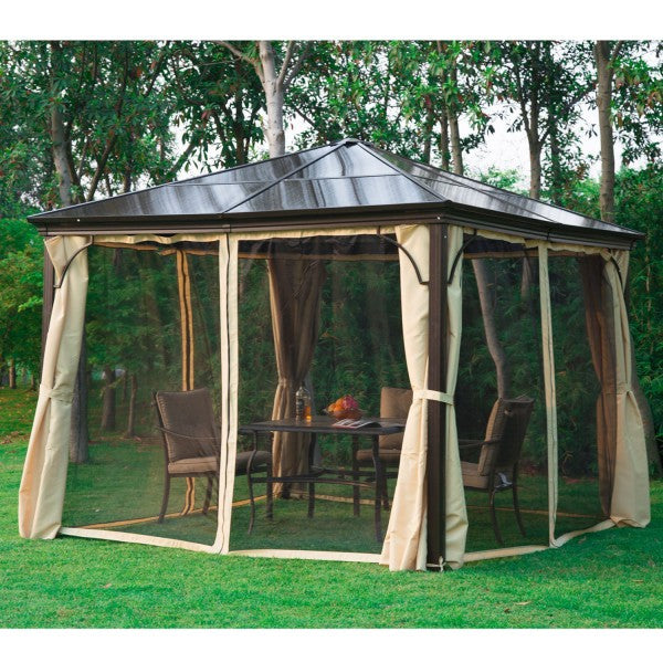 Deluxe Hard Top Waterproof Gazebo Shelter with Curtains and Mosquito Netting 10X10