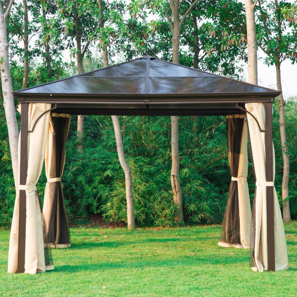 Deluxe Hard Top Waterproof Gazebo Shelter with Curtains and Mosquito Netting 10X10