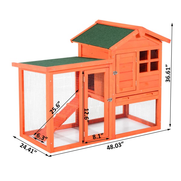 Wooden Coop With Ladder and Outdoor Run 48"