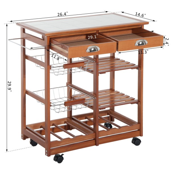 4 Tier 2 Drawers Rolling Kitchen Cart