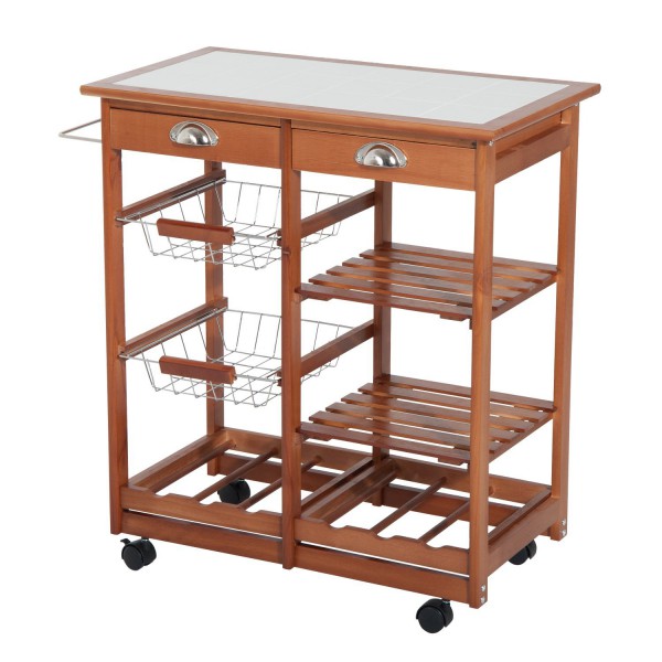 4 Tier 2 Drawers Rolling Kitchen Cart
